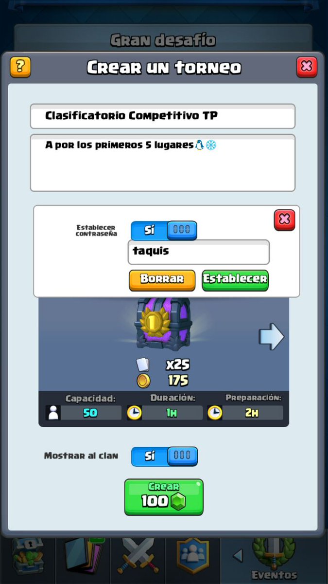 Bueno chicos nos adelantamos un poco y hacemos este torneo alas 8:00 hora CDMX dará inició 

Los 5 primeros jugadores entran al clan ybal equipo competitivo número dos del clan.

#GoPenguins 

<a href="/SamuelCamacho19/">Samu🎩</a> - Coach
<a href="/DiegoJesusMart4/">Martinez™</a> - capitán