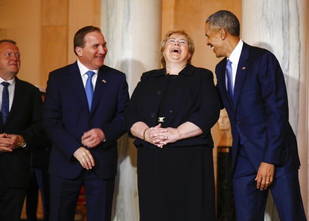 Just told the Prime Minister of #Norway <a href="/realDonaldTrump/">Donald J. Trump</a> wanted her citizens to move to a country without healthcare or gun control.😂