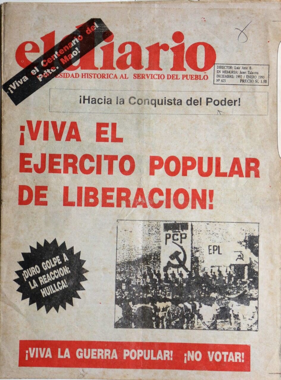 Oscar Alburquerque on X: "@ugluis En la edición N°625 de "El Diario"  (periódico oficial del grupo terrorista Sendero Luminoso) de enero de 1993,  en portada se celebró el asesinato del sindicalista Pedro