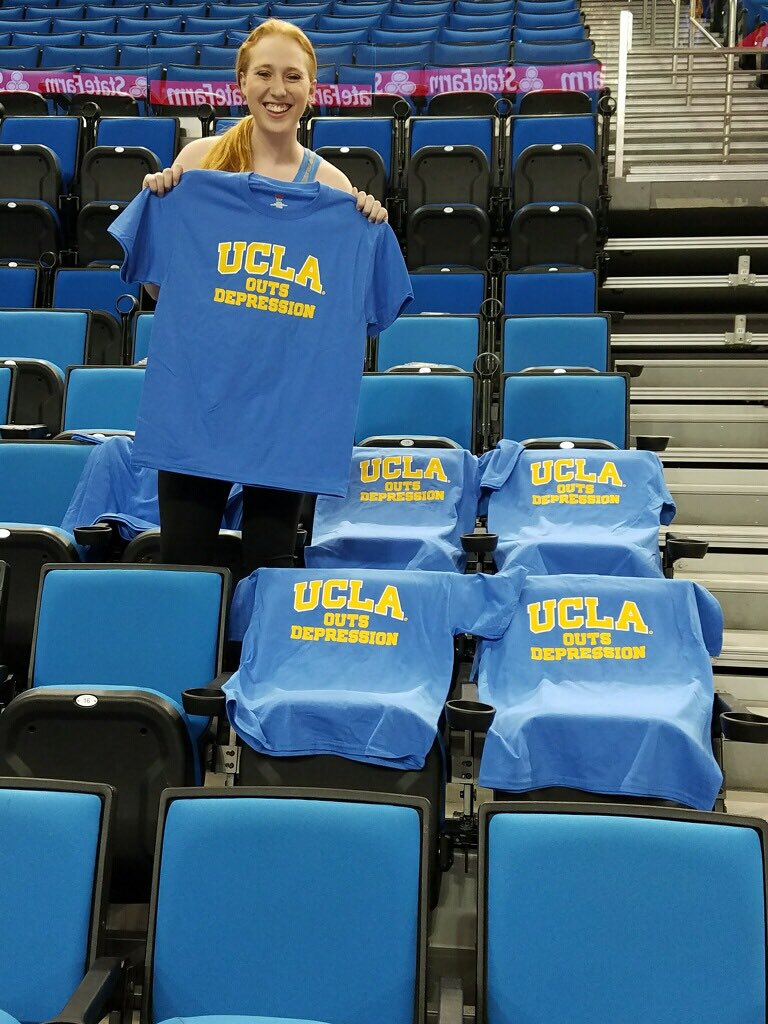 UCLAThinkGrand's tweet photo. Nice t-shirts @uclatheden student section! Here’s something to be #BruinProud about - @UCLA is leading the way to #OutDepression w/ the @UCLA Depression Grand Challenge. Stop by our table in Pauley Pavilion for more info &amp; giveaways. Go Bruins! 
 #MentalWellnessMonth #ThinkGrand https://t.co/w6B09gk97W