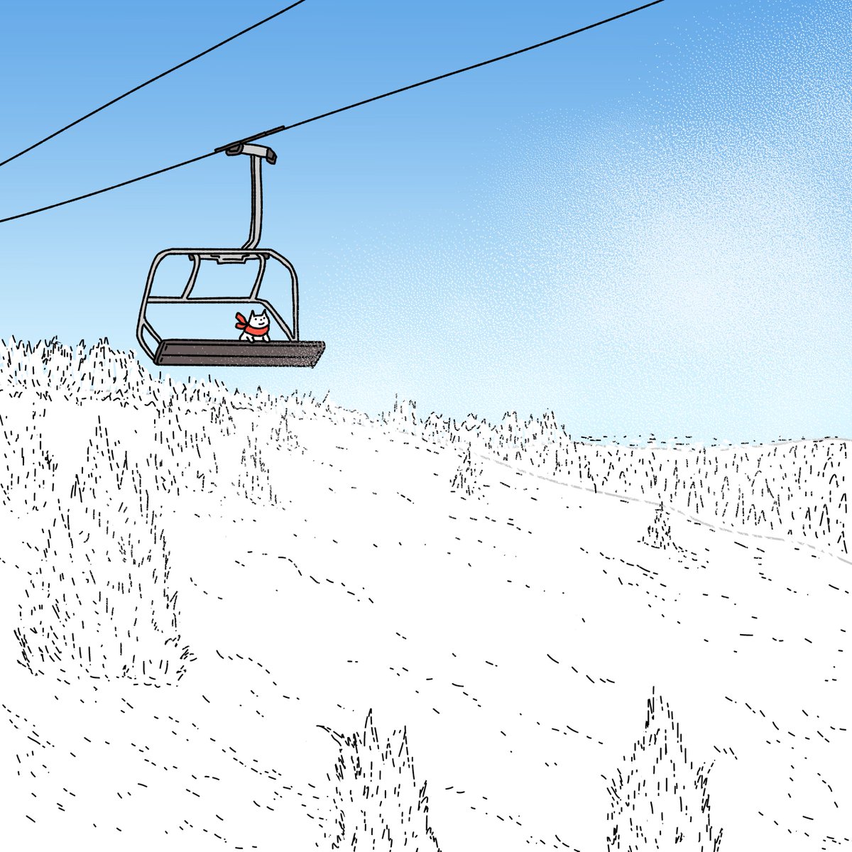 石川ともこ スキーよりずっとリフトでぐるぐるしたい Illustration イラスト 猫 ねこ しろさん リフト スキーの日