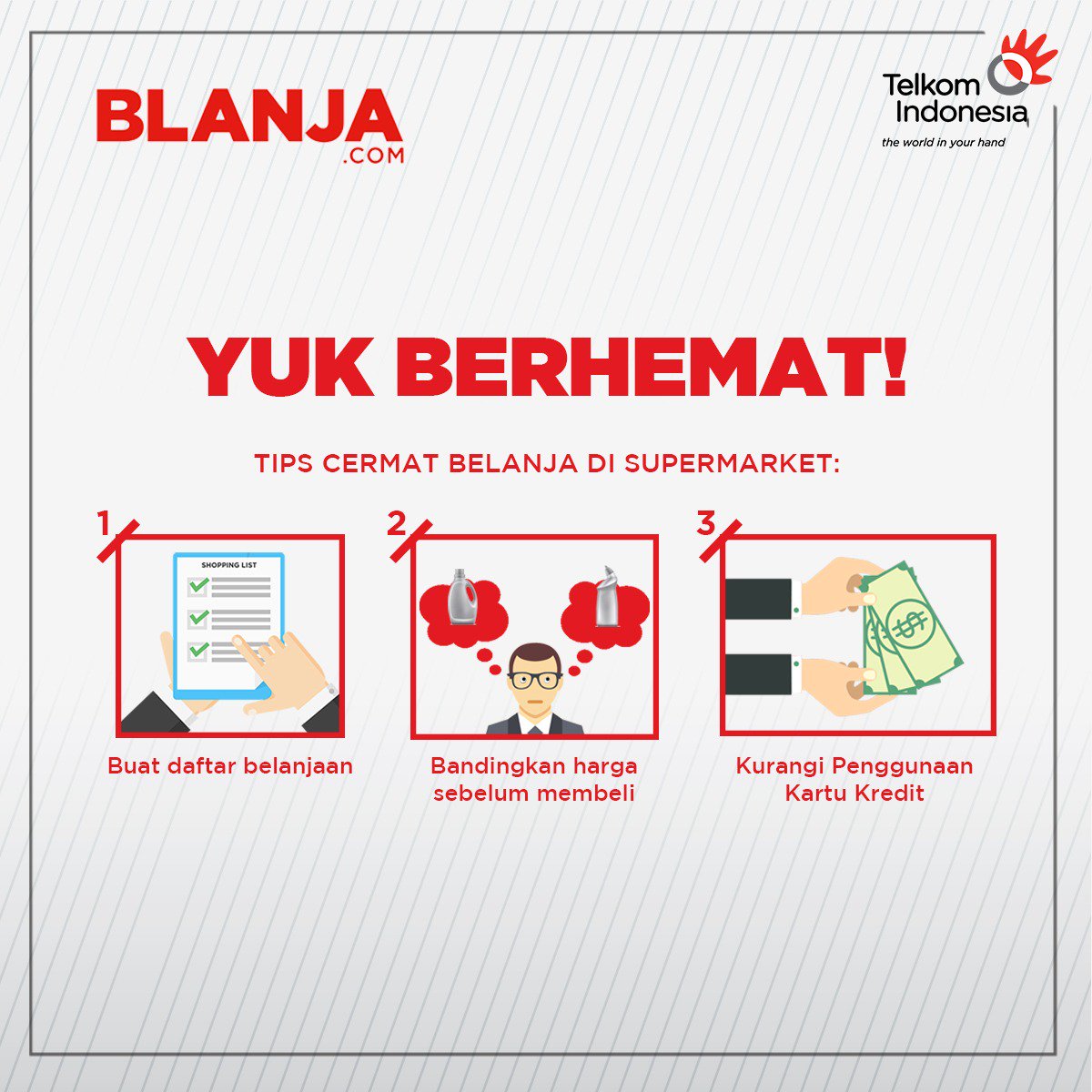 TelkomIndonesia's tweet photo. Sering over budget saat belanja bulanan? Sobat bisa coba lebih cermat dan hemat dengan mengikuti tips berikut ini: https://t.co/2m1rWrntf2