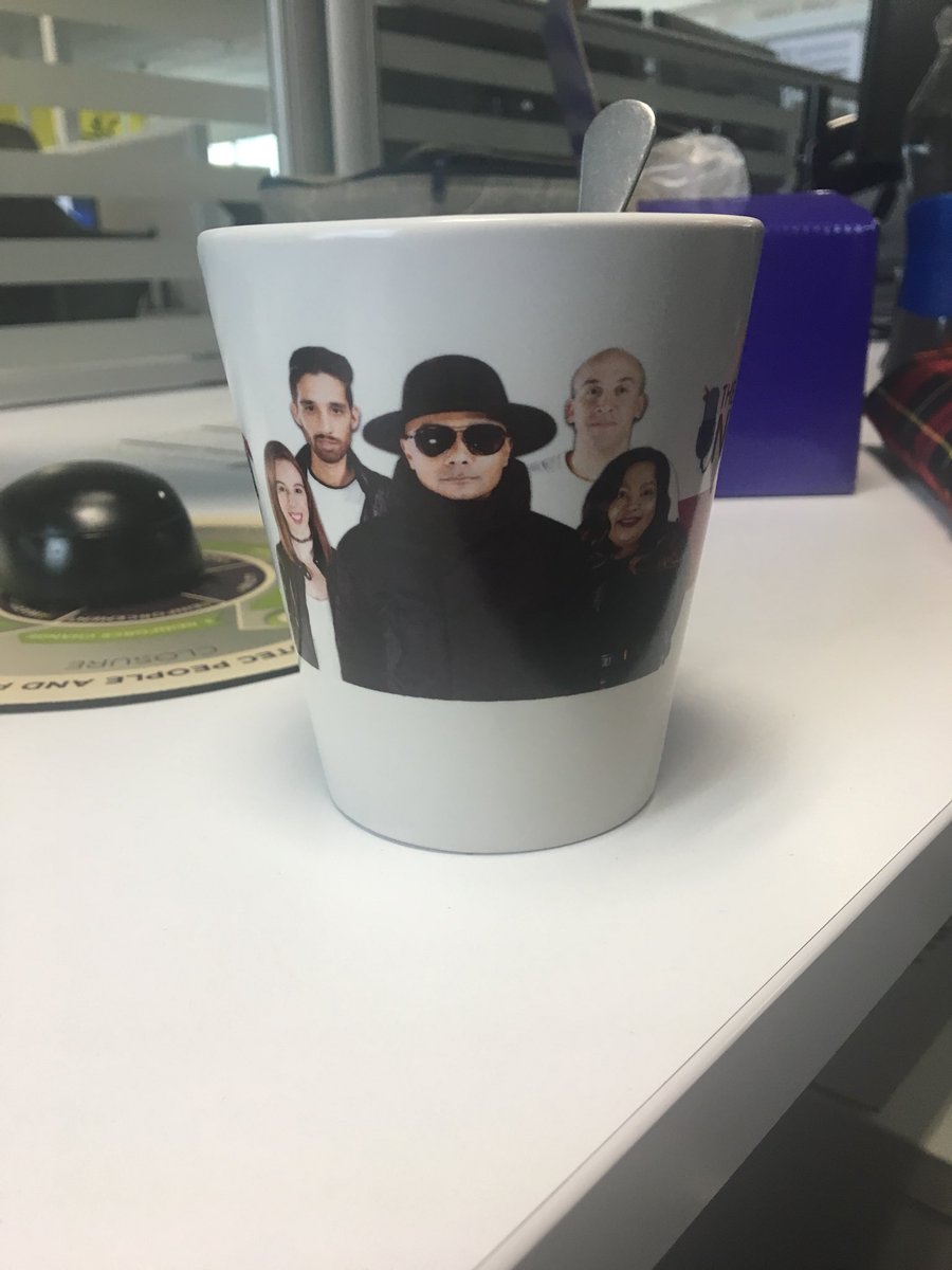 rayray0605's tweet photo. Finally using my @NigelPierce coffee mug. This was the best pic that I could take showing the entire team @Radio_Rosey @MissVickiMac @GoodHopeFM https://t.co/KD3juIg7Zf
