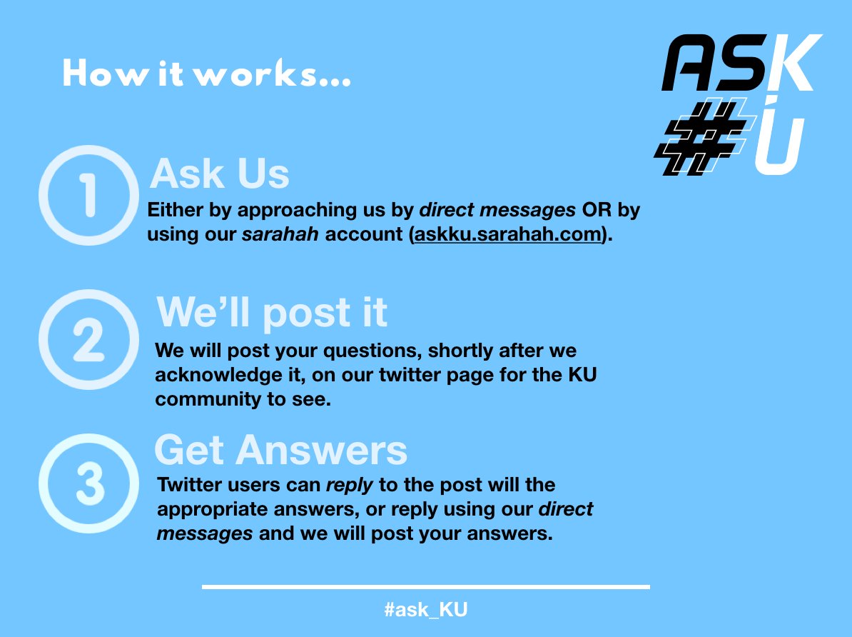 ask_KUSTAR's tweet photo. How #ask_KU🗨️ works. 
Please utilize this initiative to your advantage and the benefit of others. 

Any appropriate question/answer is welcomed. Your contribution is vital to our success. Please help us reach everyone in the KU community and grow our audience. 😁🙏

#kustar https://t.co/asTk0vh3Ji