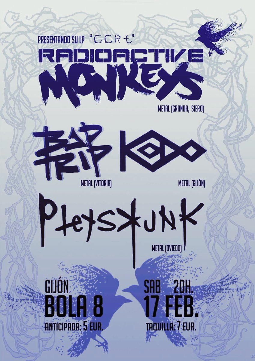 🔥NEXT DATE🔥

Vaya fiesta nos espera en Gijón junto a <a href="/radioactive/">RadioActive</a>.monkeys presentando su disco, <a href="/kodoband/">Kodo</a> y los loquisimos de @pleyskunk dando fiesta por todo lo alto
 💥OS ESPERAMOS EL 17 DE FEBRERO EN LA SALA BOLA 8 DE GIJÓN.💥