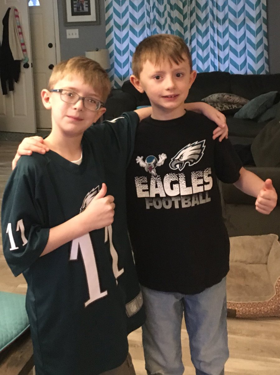 Devonshusband's tweet image. My boys rocking their @Eagles gear to school!! Ready for tomorrow!!