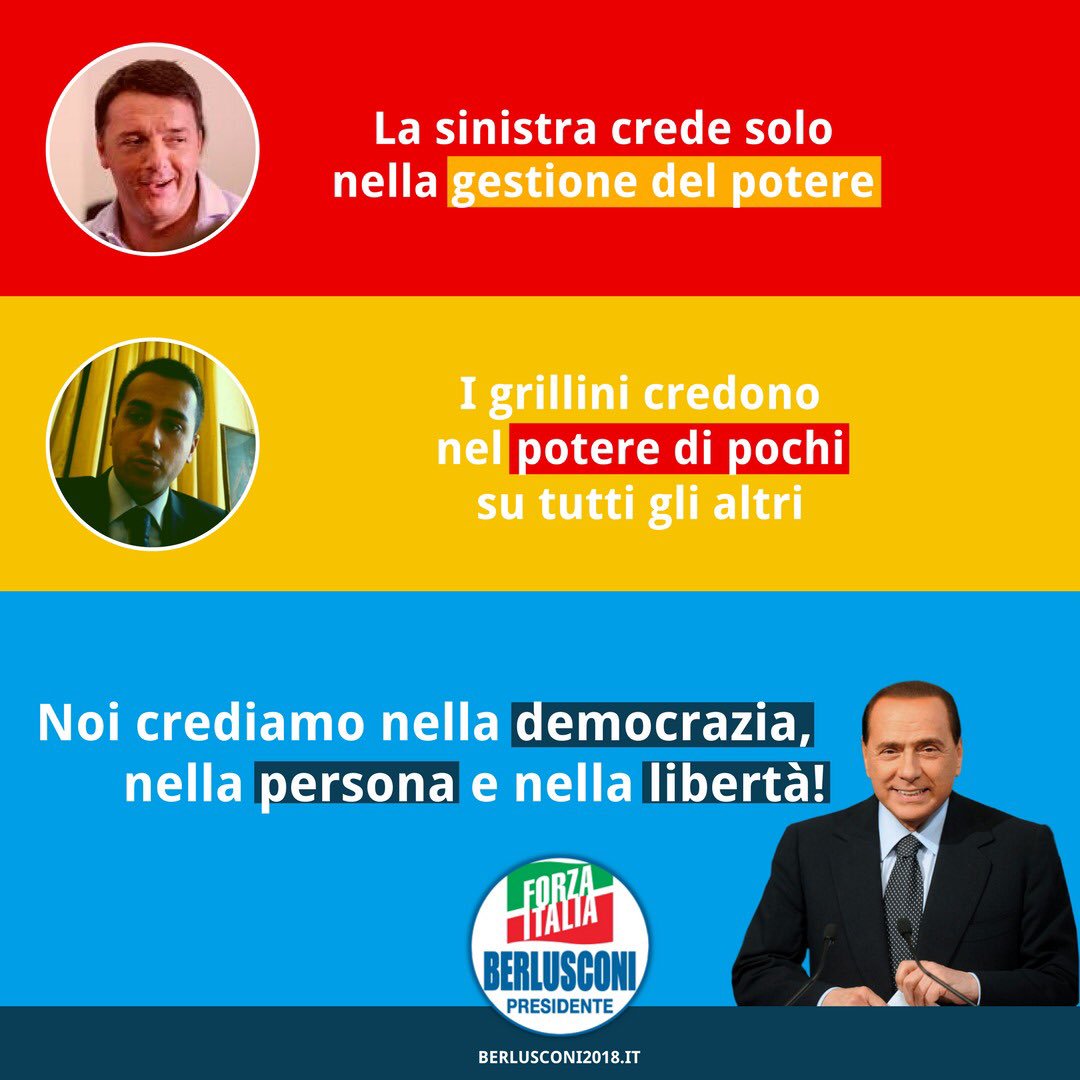 EntiLoca's tweet photo. La #sinistra crede solo nella gestione del potere. I #grillini nel potere di pochi su tutti gli altri. Noi crediamo nella ##Democrazia, nella #persona e nella #Libertà! #forzaitalia #elezioni2018 https://t.co/02fRWI4RCf