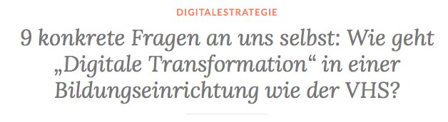 Danke <a href="/martinlindner/">@martinlindner_wb@colearn.social | Martin Lindner</a>  für die konkreten Ideen zur Umsetzung der digitalen Transformation.
Empfehlung an alle #VHS -Kolleg*innen. Bitte lesen und und keinesfalls den Gedanken "Ja, aber ..." zulassen. Nur lesen und Lösungen denken.
Ist schwer, ich weiß es.
digfisch.wordpress.com/2018/01/11/wie…