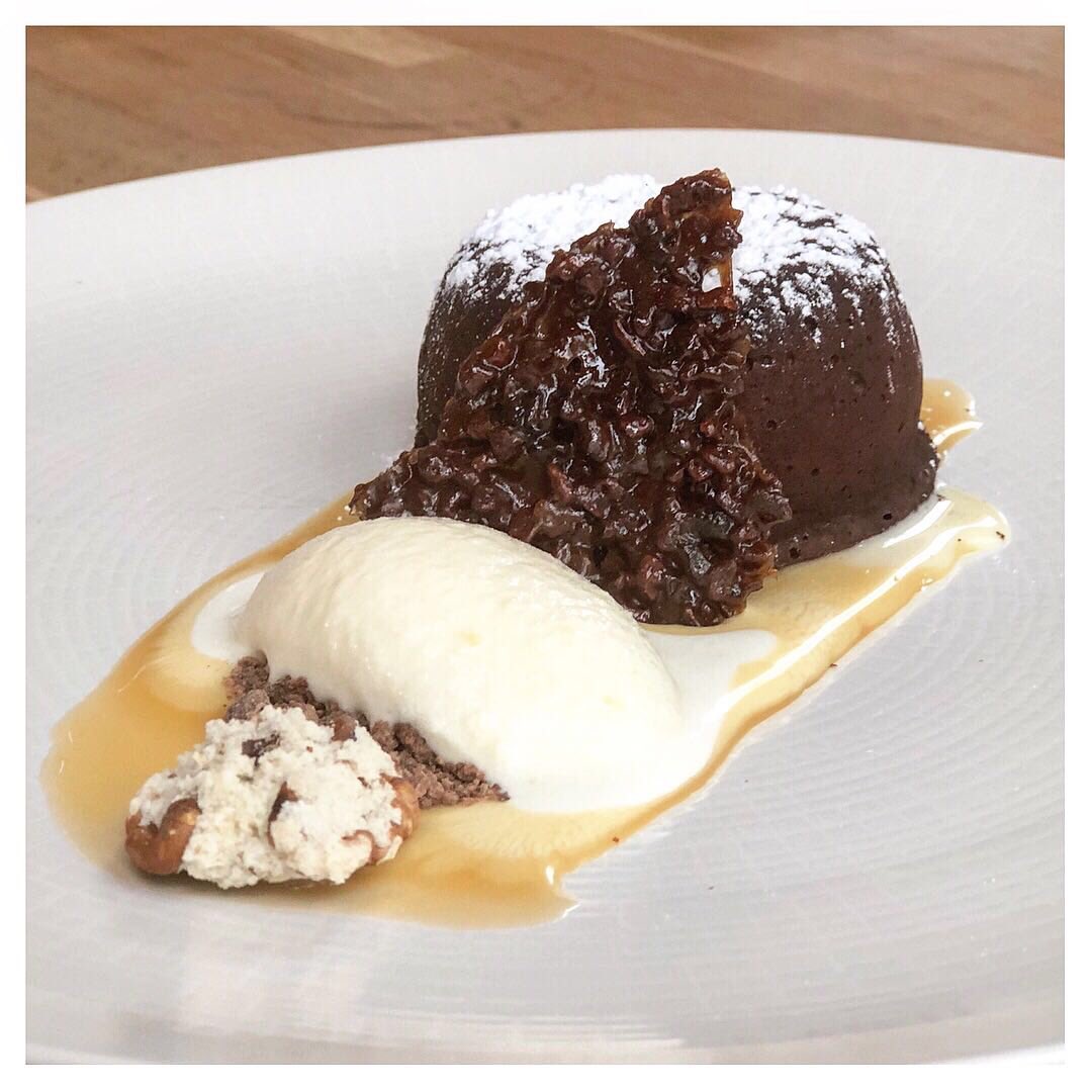 thePointerBrill's tweet photo. 🖤 Our perfect #chocolatefondant is one our most popular desserts ... just as it should be with an oozing, gooey, molten chocolate centre👌🏾Served with salted caramel, white chocolate ice cream and a bitter chocolate snap. #hallelujah #foodofthegods #sweetnessandlight https://t.co/9oLtzSkcYZ