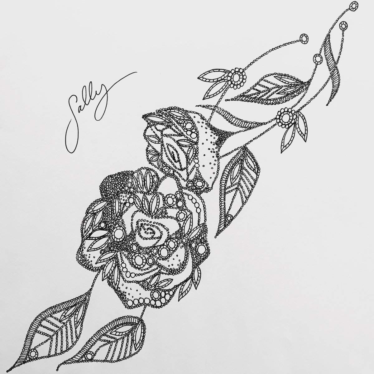 Beady Bouquet. 

Bespoke embellishment design for fabulous winter bride Sally. Jet black beads &amp; stones 🖤 

#sketch #embellishment #black #beading #designer #design #bespoke #floral #flower #detail