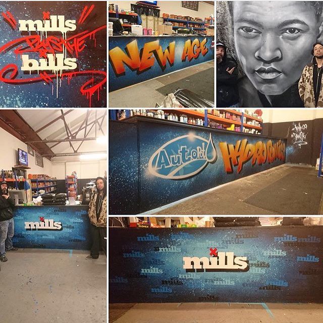 MillsSpain's tweet photo. El talento de @pawski_h2i y @trik09 es indudable!😵🔝❌❌❌🍃👊🏻 Así ha quedado la nueva tienda New Age Hydroponics en Darwin !!😃🔝👊🏻💪🏼💪🏼💪🏼💪🏼 #millspaysthebills #millsnutrients #graffitti #art https://t.co/wwFo8NDDKg