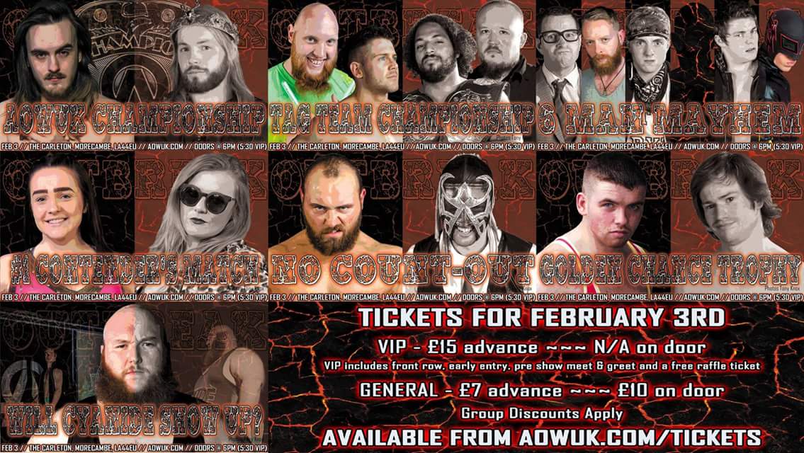 opw_uk's tweet photo. What's happening on Feb 3rd in #Morecambe?
We are hosting our first show of 2018 at #TheCarleton with an excellent card to entertain #AOWUK fans and new wrestling fans!
Title matches ✅
#1 Contender matches ✅
Fantastic nightout ✅
#Outbreak18 tickets https://t.co/prtZND858j https://t.co/euB3Seu8Ij