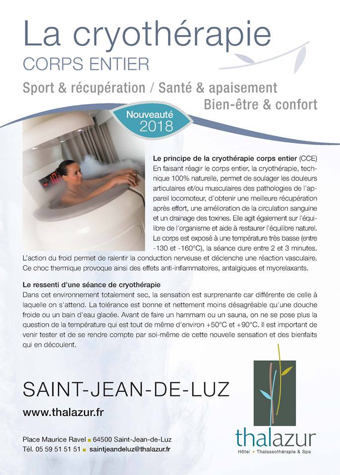 OT_PaysBasque's tweet photo. Une nouveauté @Thalazur Saint-Jean-de-Luz : la cryothérapie... 
https://t.co/JfifsJIauF https://t.co/h2W4flJV1x