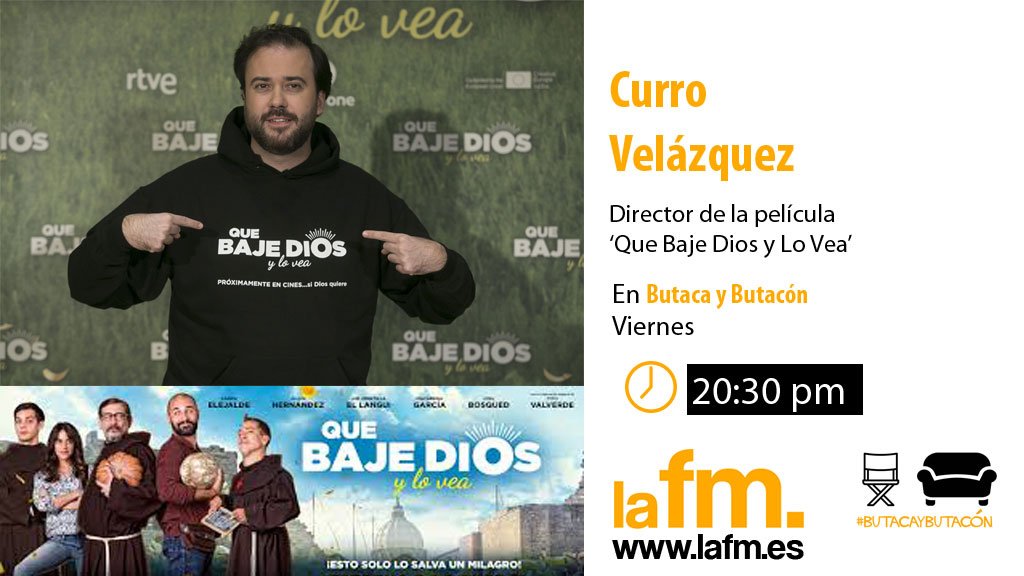 butacaybutacon's tweet photo. Son las 12 , la hora del Angelus y hoy se confiesa en #ButacayButacon el director de #QueBajeDiosyLoVea Curro Velázquez @currovelazquez. ¡Ave María Purísima hermano! Deseando hablar contigo estamos. ¿Aún no has visto la comedia que arrasa actualmente? Ya en cine @DeAPlaneta https://t.co/gHMmmFDPoT