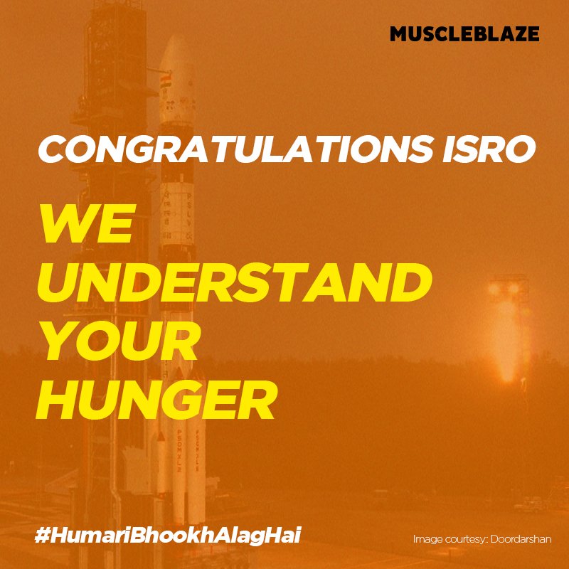 MuscleBlaze's tweet photo. Congratulations @isro - with 100 launches, you make us hungry for more #HungerOfDifferentKind
#HumariBhookhAlagHai https://t.co/hVUHjzguUV