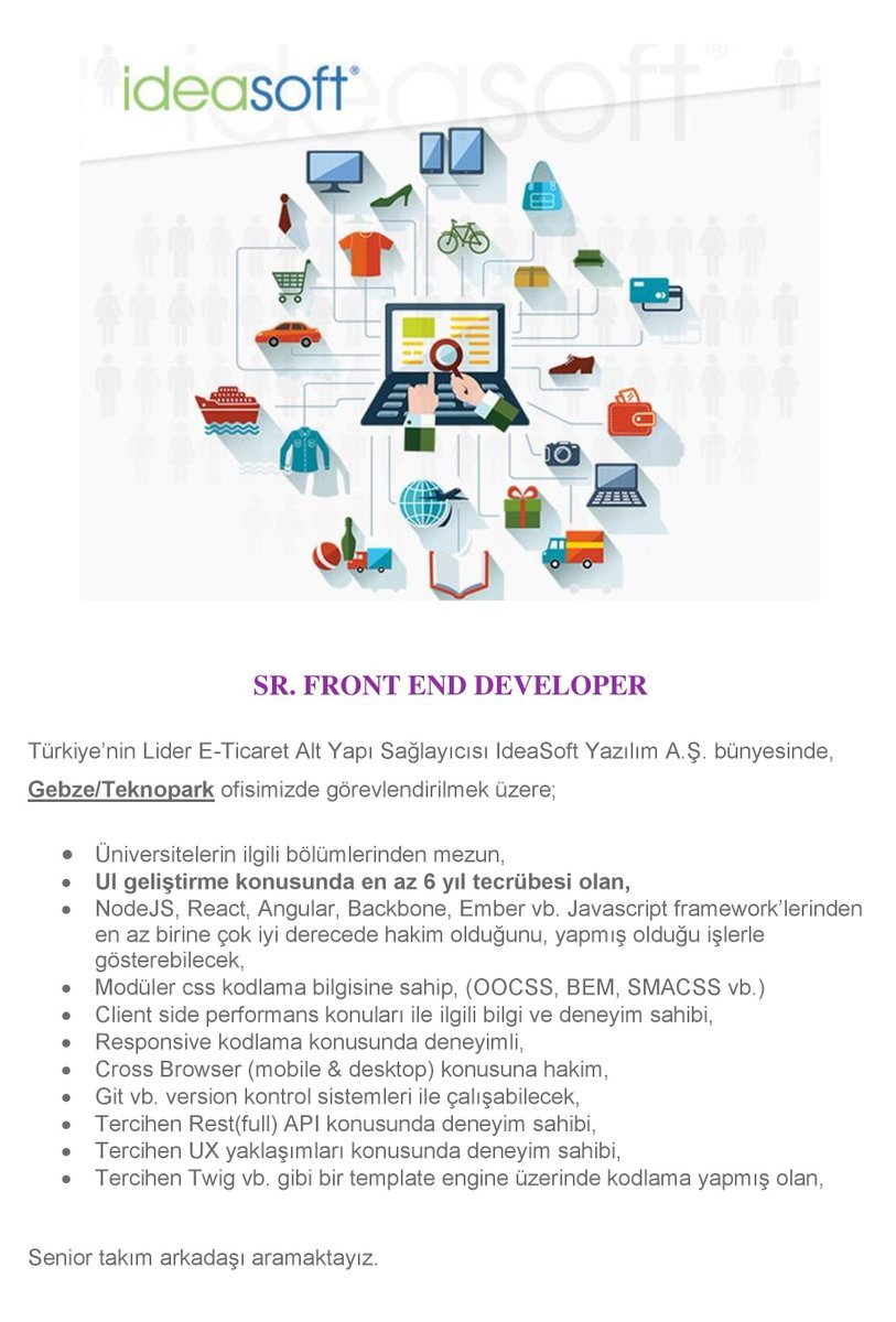IdeaSoftKariyer's tweet photo. “SR. FRONT END DEVELOPER” arıyoruz!

Başvuru: ik@ideasoft.com.tr &amp; https://t.co/oDb7nXUuhb https://t.co/v82E55f8zM
#FrontEnd https://t.co/jA1X1eBKik