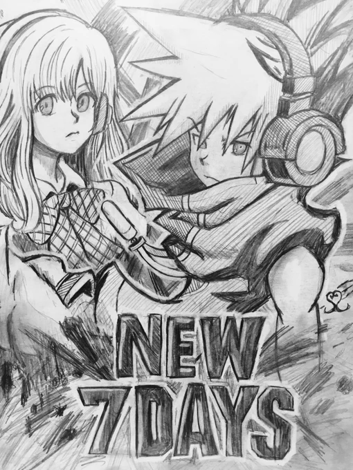 It's so zetta exciting that The World Ends With You is coming out on the Switch~ ^w^)  I was super stoked to sketch this drawing after watching the Nintendo Direct~ :D #twewy 
