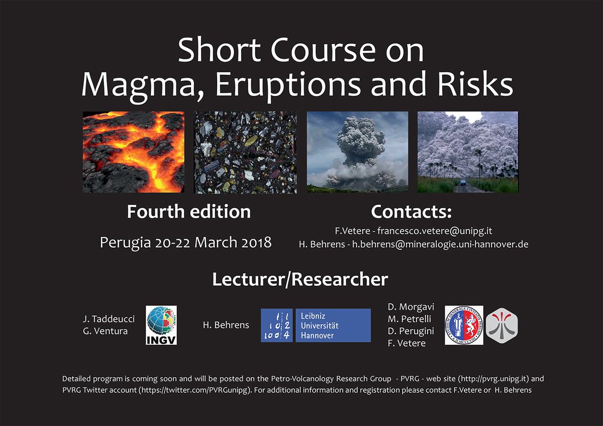 It's here again! The 4th edition of our #Magma, #Eruption and #Risks short course will be held at Perugia from 20 to 22 March 2018. Application deadline: March 5. Details to come soon at pvrg.unipg.it Stay tuned! #MER2018 <a href="/FisicGeol_UniPG/">Fisica&GeologiaUniPG</a> <a href="/UniperugiaNews/">Università degli Studi di Perugia</a>