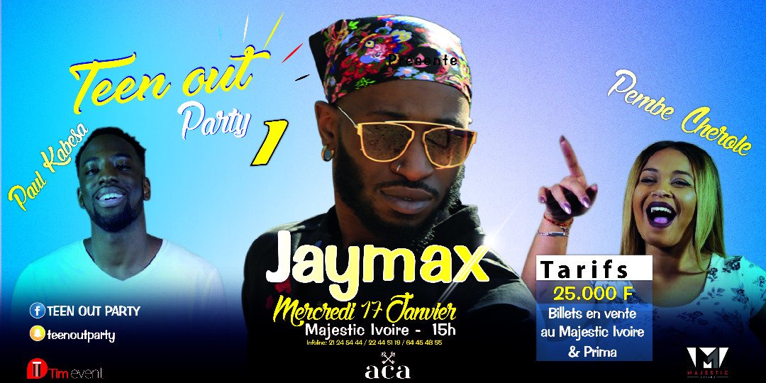 Abdul_Jalloh_'s tweet photo. Jeu Teen Out Party !
Tente de remporter un ticket pour assister au spectacle suivi du meet and greet de Jaymax et sa team en répondant à la question suivante : Comment s'appelle la sœur jumelle de tantine Dafalgan ? #TeenOutParty #JaymaxCIV https://t.co/Qii5o1BCjX