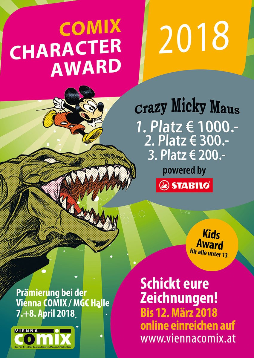 ViennaComix's tweet image. BIG NEWS! Wir schreiben den COMIX Character Award 2018 aus #VCCA2018 #viennacomix - Infos viennacomix.at/comix-characte…