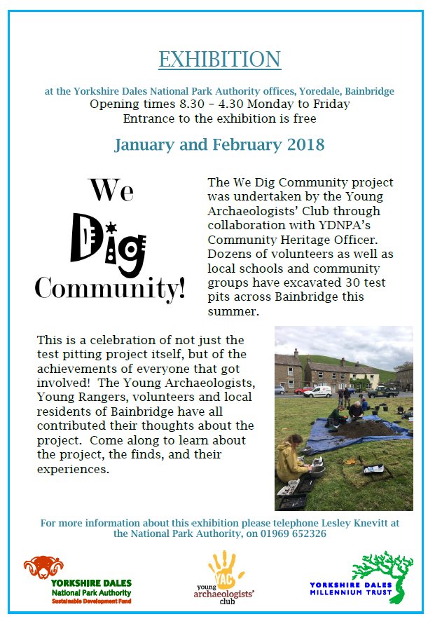 dalesarch's tweet image. We are excited to announce an exhibition in Bainbridge celebrating the #WeDigCommunity test pitting project and the achievements of everyone that got involved! Come along to learn about the project and the experiences of those that took part #archaeology #YorkshireDales