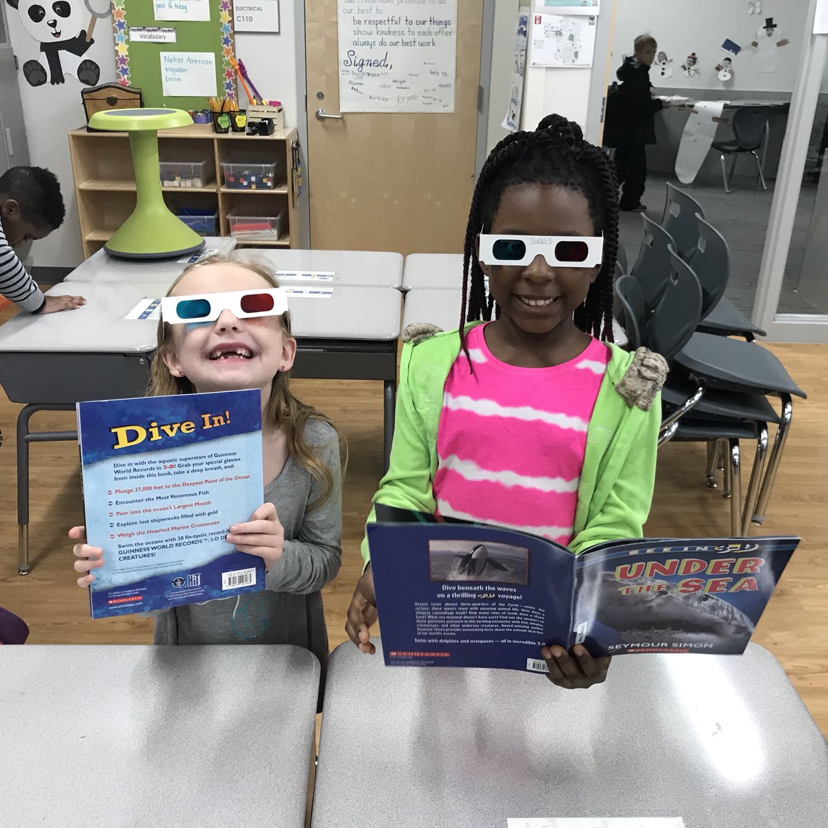 It’s Shark Week in 2nd grade! Only brave students can read about sharks in 3D! <a href="/pvhawks2nd/">2nd Grade Hawks</a>