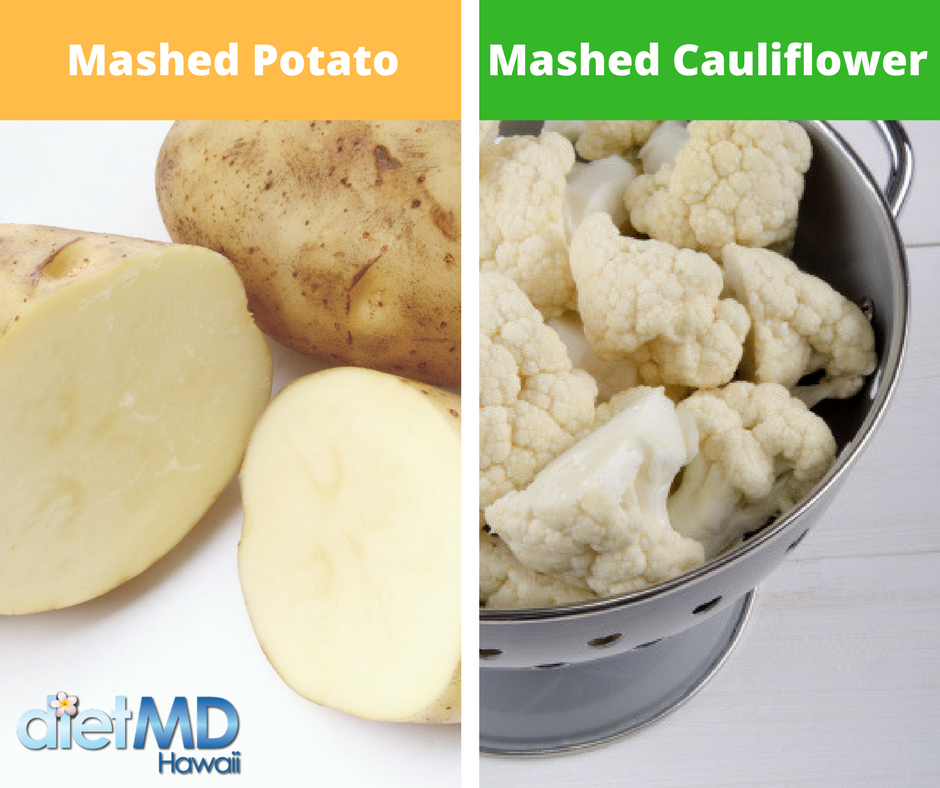 dietMDHawaii's tweet photo. A great substitute for mashed potatoes is mashed cauliflower. Mashed cauliflower is just 27 calories per cup. A serving of mashed potato clocks up to 116 calories. https://t.co/5PgrmnYjq7