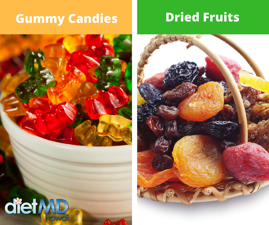 dietMDHawaii's tweet photo. Swap gummy candies with dried fruits and gain filling fiber and vitamins. (Keep the portions small. Only consume about a size of a golf ball.) https://t.co/bufeAklhoV
