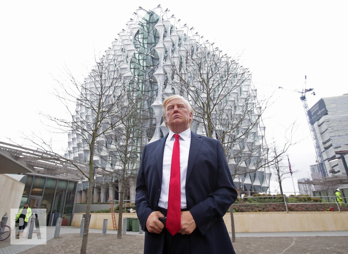 PR Stunt of the Day: Madame Tussauds place waxwork of Donald Trump in front of the new US embassy in London.

#ICancelledMyTripToLondon