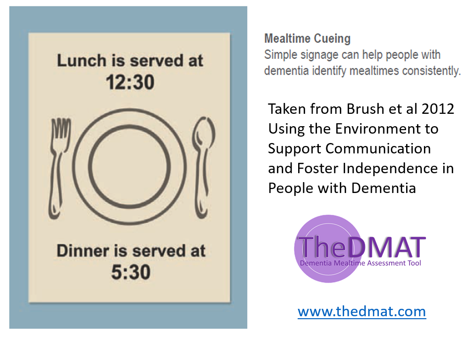 TheDMAT's tweet photo. #Wayfinding signage such as this simple example can help create a supportive mealtime environment for people with #dementia by reducing stress &amp; anxiety and providing orientation cues See more excellent info by @JenniferBrush2 &amp; colleagues  https://t.co/YDTpkUpvpt https://t.co/7rh3QRmXKy