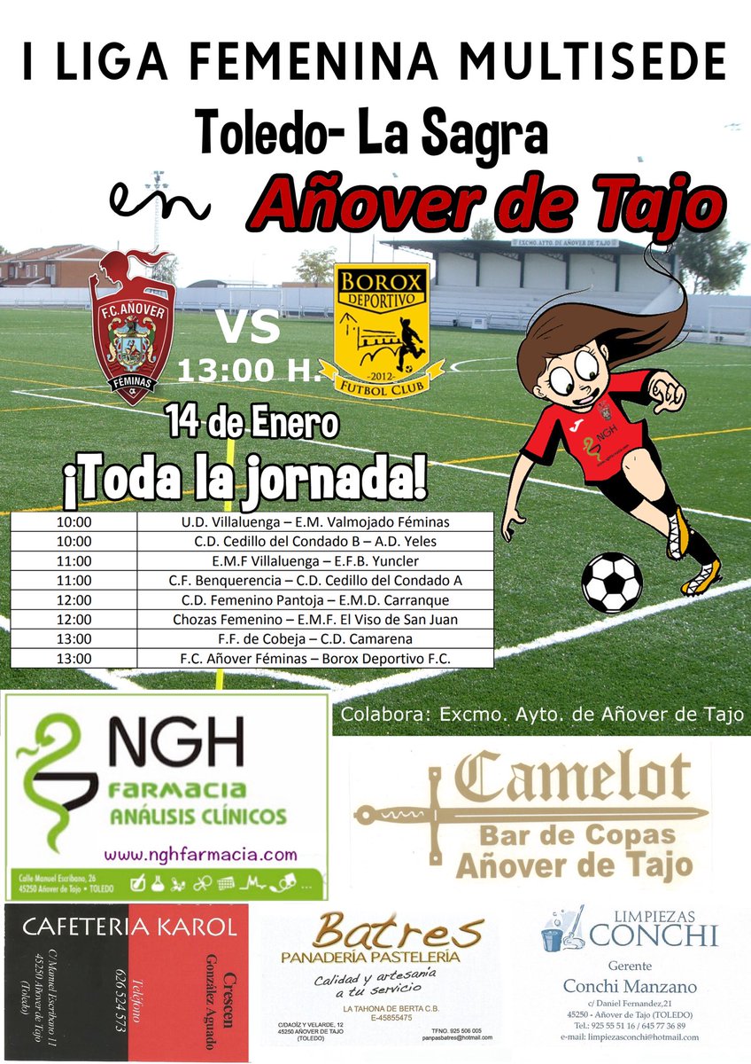 FCAFeminas's tweet photo. ¡El domingo tenemos fiestón de fútbol femenino en Añover de Tajo!
La jornada 12 de la #LigaMultisede hace parada en nuestro campo, con #FutFem de 10:00 h. a 14:00 h.
Y a las 13:00 h...
@FCAFeminas - Borox Deportivo F.C.
¡Os esperamos familia! ❤️🖤 https://t.co/PsHdiNxsEB