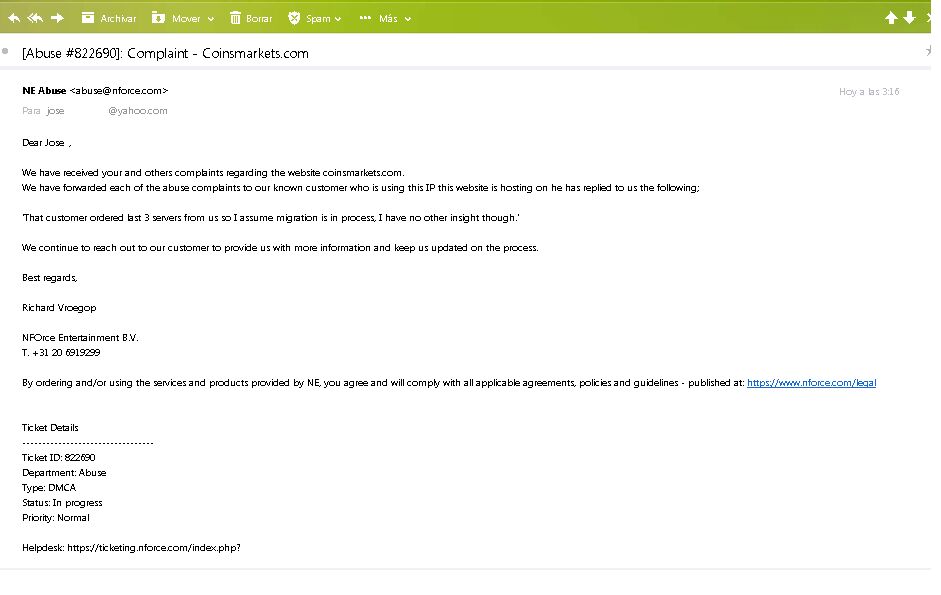 RobertSB84's tweet photo. #GoodNews #coinsmarkets #electracoin #eca #electra 

José filed a compliant about the performance of cm to the hosting (?) company. Attached image was the response. In case of updates I will keep you informed!

#patienceisavirtue https://t.co/566S5jEXji