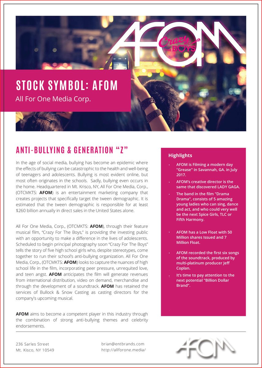 CrusaderStocks's tweet photo. $AFOM @AllForOneMedia #GoldenGlobes #movie #crazyfortheboys @CFBMovie .08 #stock #frontpagestocks @frontpagestocks #marketing
#scaramucci ex @POTUS #communication #director #theMooch #mooch @Scaramucci involved & #invested in #allforonemedia
https://t.co/KJsouTVz0T #Trump https://t.co/Q5KPNfZFWp