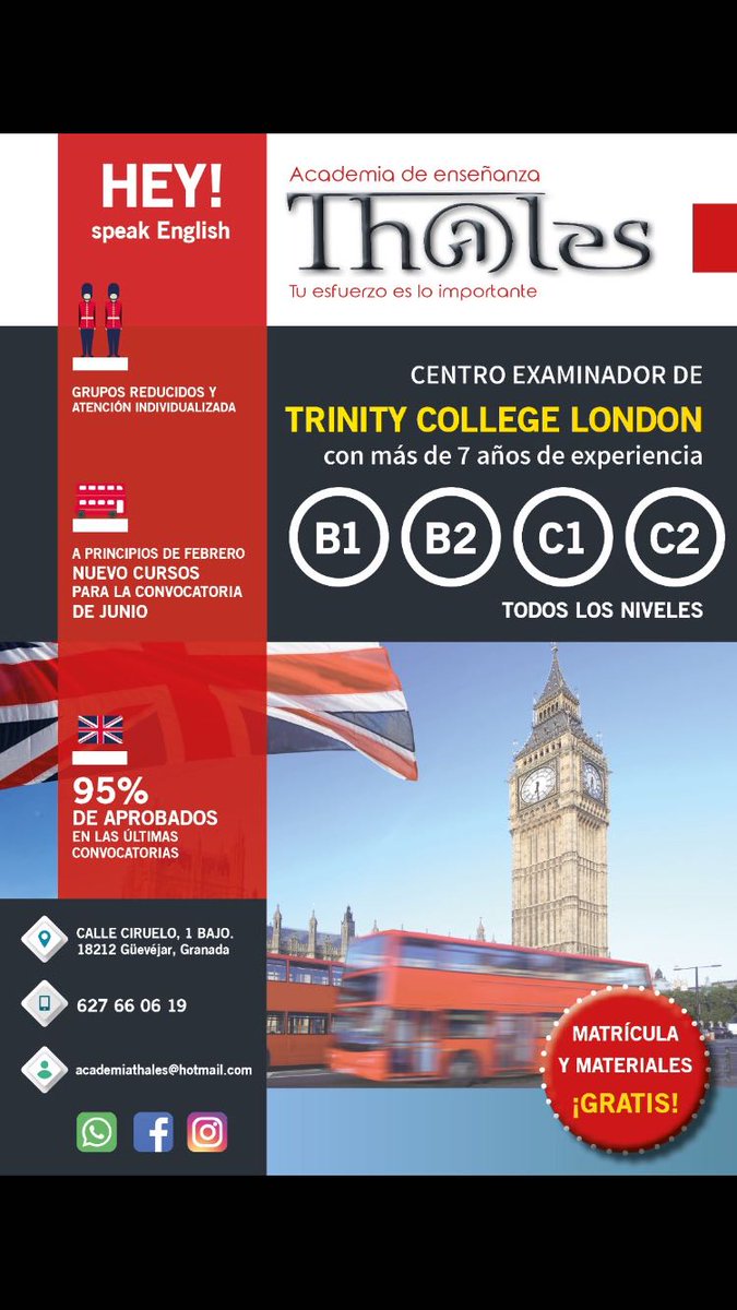 AcademiaThales1's tweet photo. Te has propuesto aprender inglés este año?
En febrero nuevos grupos para la convocatoria d junio de Trinity College London
Has oído hablar d nosotros? T preparamos en 4 meses, matrícula y material gratis
Q no te lo cuenten, ven o escríbenos e infórmate sin compromiso 627 660 619 https://t.co/JRJ3BnxDj3