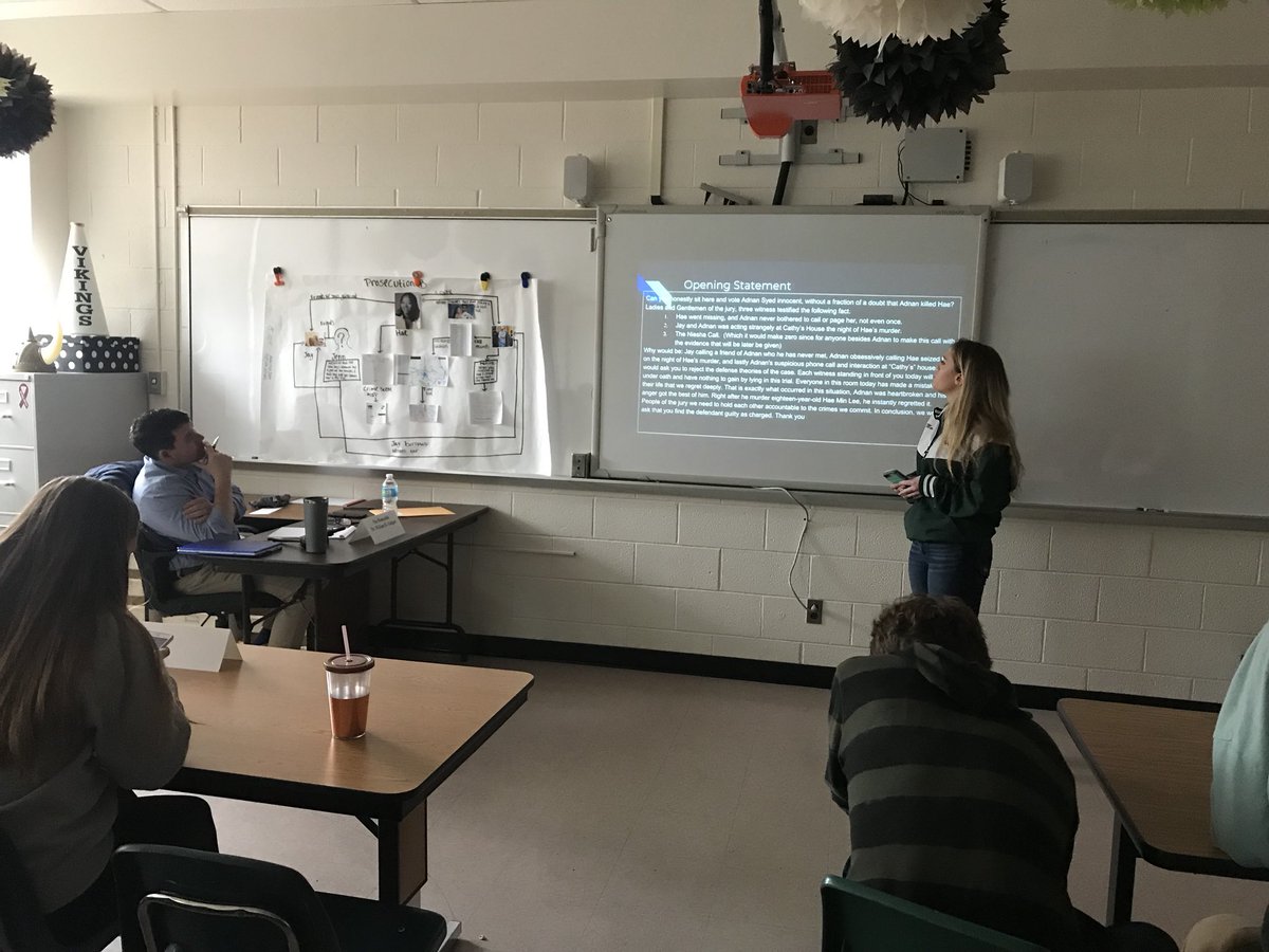 LCHS_Inman's tweet photo. Case closed! English 11 Ss presented their @serial evidence to the court this week. The defense teams had a near sweep, but the 7th block prosecution team got a guilty verdict! Special thanks to the Honorable Dr. @bill_gulgert for presiding! #TeachingArgument #PBL @LVHS_official https://t.co/KoGb8eijAo