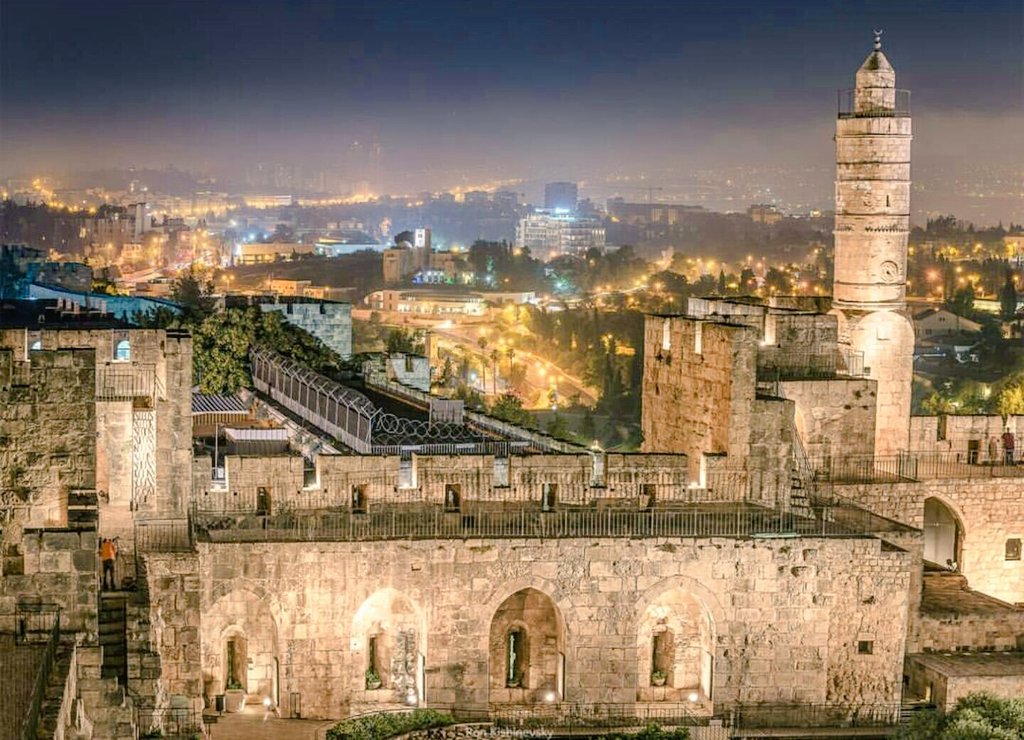 Evening lights of Jerusalem, as seen from the Tower of David at the old city of Jerusalem.