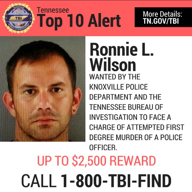 Knoxville_PD's tweet image. The suspect who shot our Officer last night has been added to the TBI’s top 10 fugitive list. A $2,500 reward is being offered. Help us find Ronnie Lucas Wilson before he hurts anyone else.