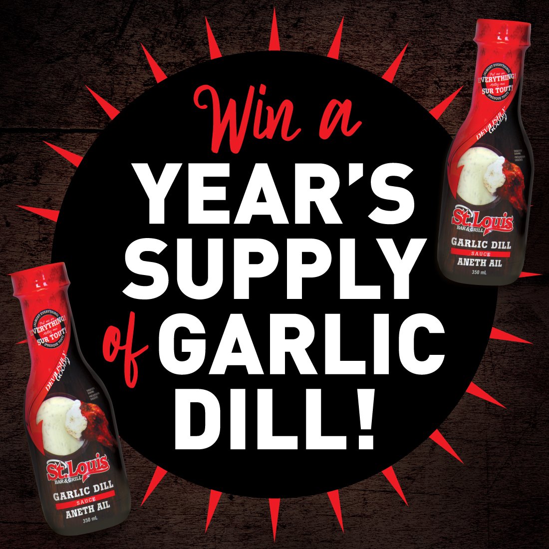stlouiswings's tweet photo. Garlic Dill bottles are here and we're giving away a YEAR'S SUPPLY!! Enter here: https://t.co/W9QPuDuDNP . 🙌 
Pick up a bottle for $4.99 at your local St. Louis Bar &amp; Grill!
•
Rules &amp; Regulations: https://t.co/Ln5IAZXMLQ
#contests #garlicdill #restaurants #stlouiswings https://t.co/9CNkR2a86r
