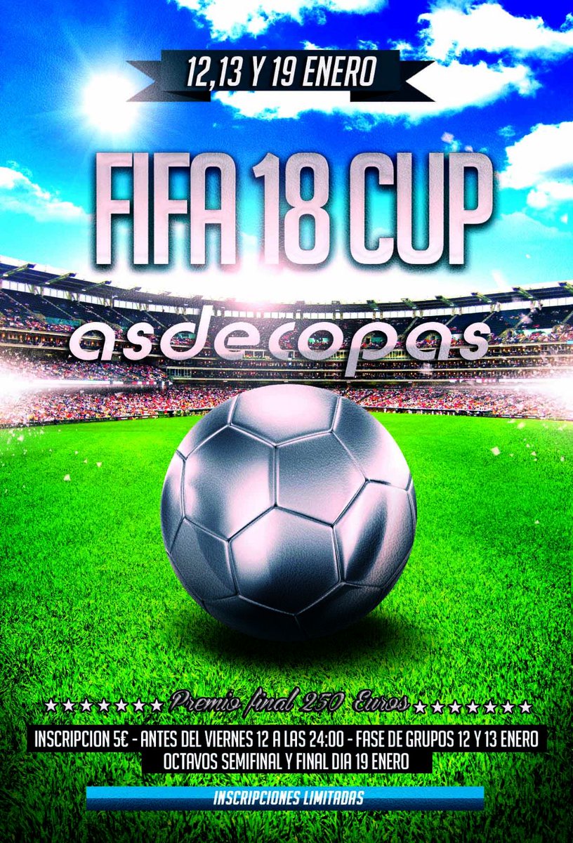 Comienza el Fin de Semana FiFA18 en el As con un premio de 250€ para el ganador.. y recuerda q lo hemos limitado a 32 inscripciones, esta noche a las 12 empezamos..Todavia tienes tiempo
