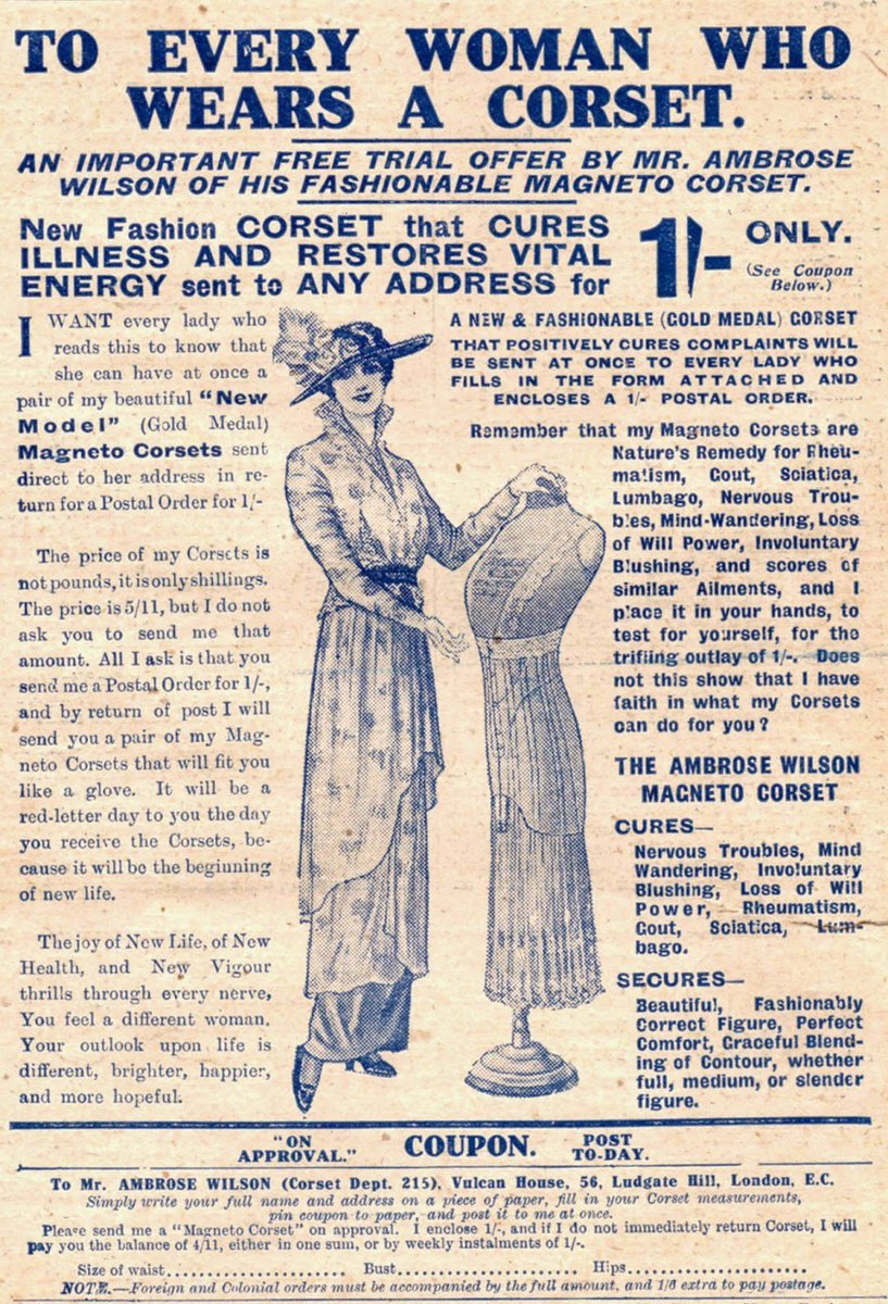 4  #UPMTC 20th century corset ads made much of the healthiness of their products’ “natural” shape, their flexible boning and elastic material, their “perfect comfort”, and the “scientific” planning that went into them. These were seen as new and better garments.