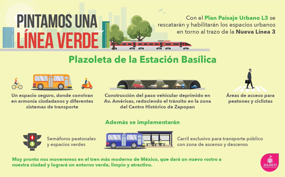 Con el Plan Paisaje Urbano de #Línea3, se contempla la construcción de la Plazoleta de la Estación Basílica, la cual contará con áreas de acceso para peatones y ciclistas, dando un nuevo rostro a la ciudad, más verde, limpio y atractivo 🚲