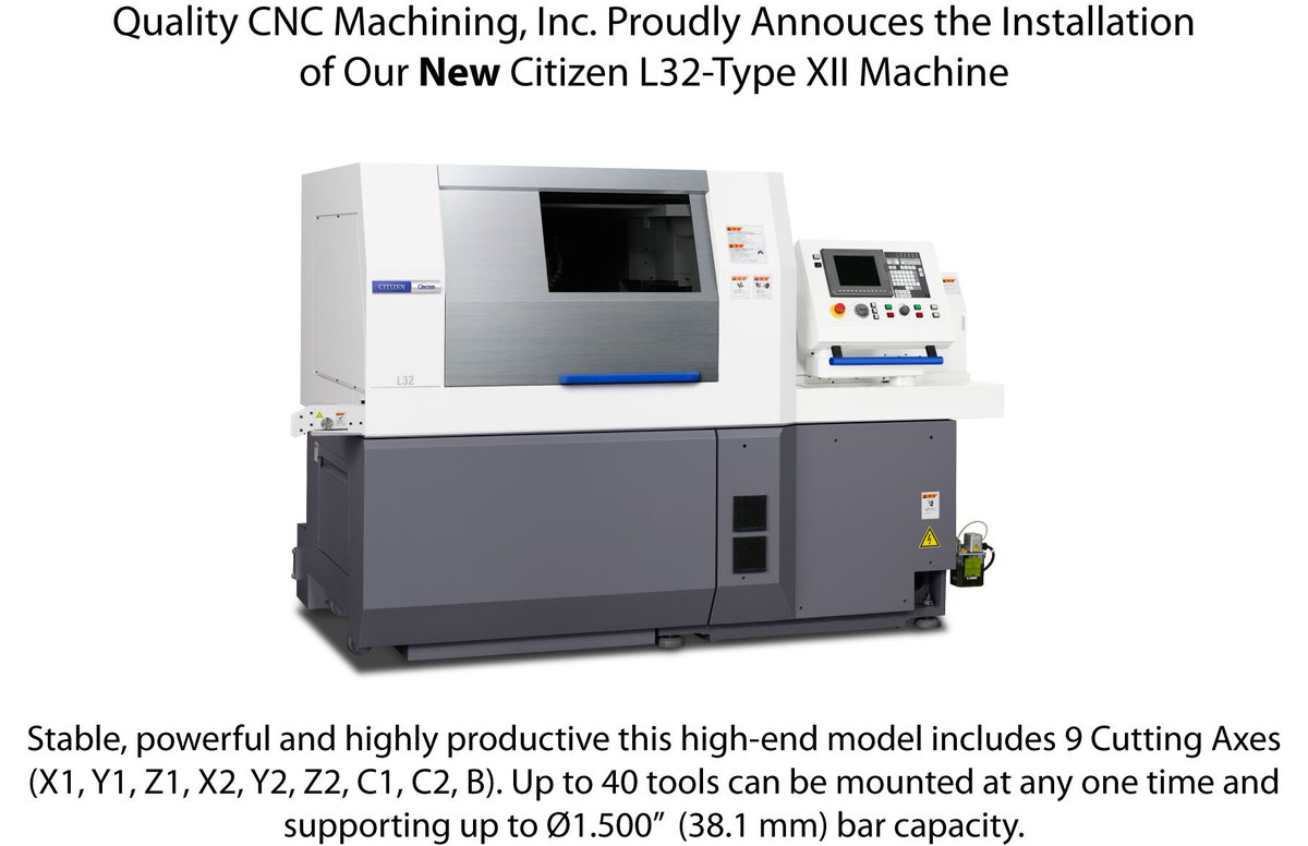 Excited to add to our Swiss Machining capabilities - added a new Citizen L32 Type XII in November 2017. #swissmachining