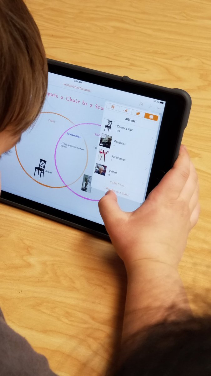 MrsNkellenb's tweet image. Students work in groups using #ApplePages to compare/contrast Sculptures and Chairs. #appleteacher #teach4me #artandtech