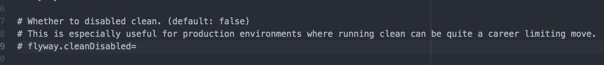Colin_But's tweet image. Flyway configuration file. Well.. someone trying to be funny #code #codehumour #humour #flyway @FlywayDb @boxfuse