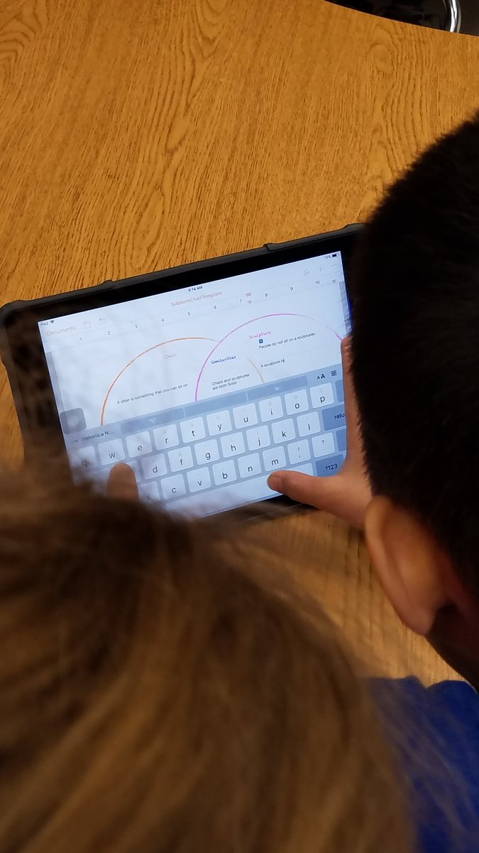 MrsNkellenb's tweet image. Students work in groups using #ApplePages to compare/contrast Sculptures and Chairs. #appleteacher #teach4me #artandtech