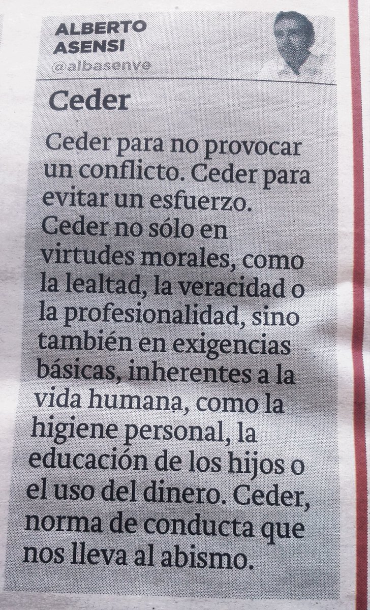 albasenve's tweet image. En @lasprovincias del viernes ... #Ceder #modosdevida #actitud #virtudes #esfuerzo #fortaleza