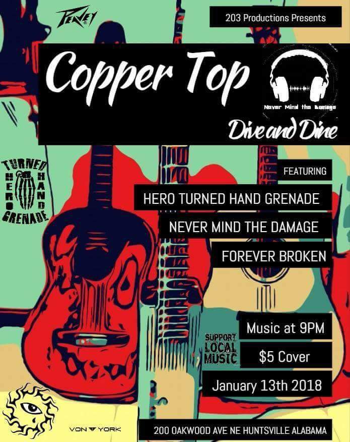 Less than 48 hours we all rock Huntsville,Alabama @The Coppertop come on out and support local musicians!
