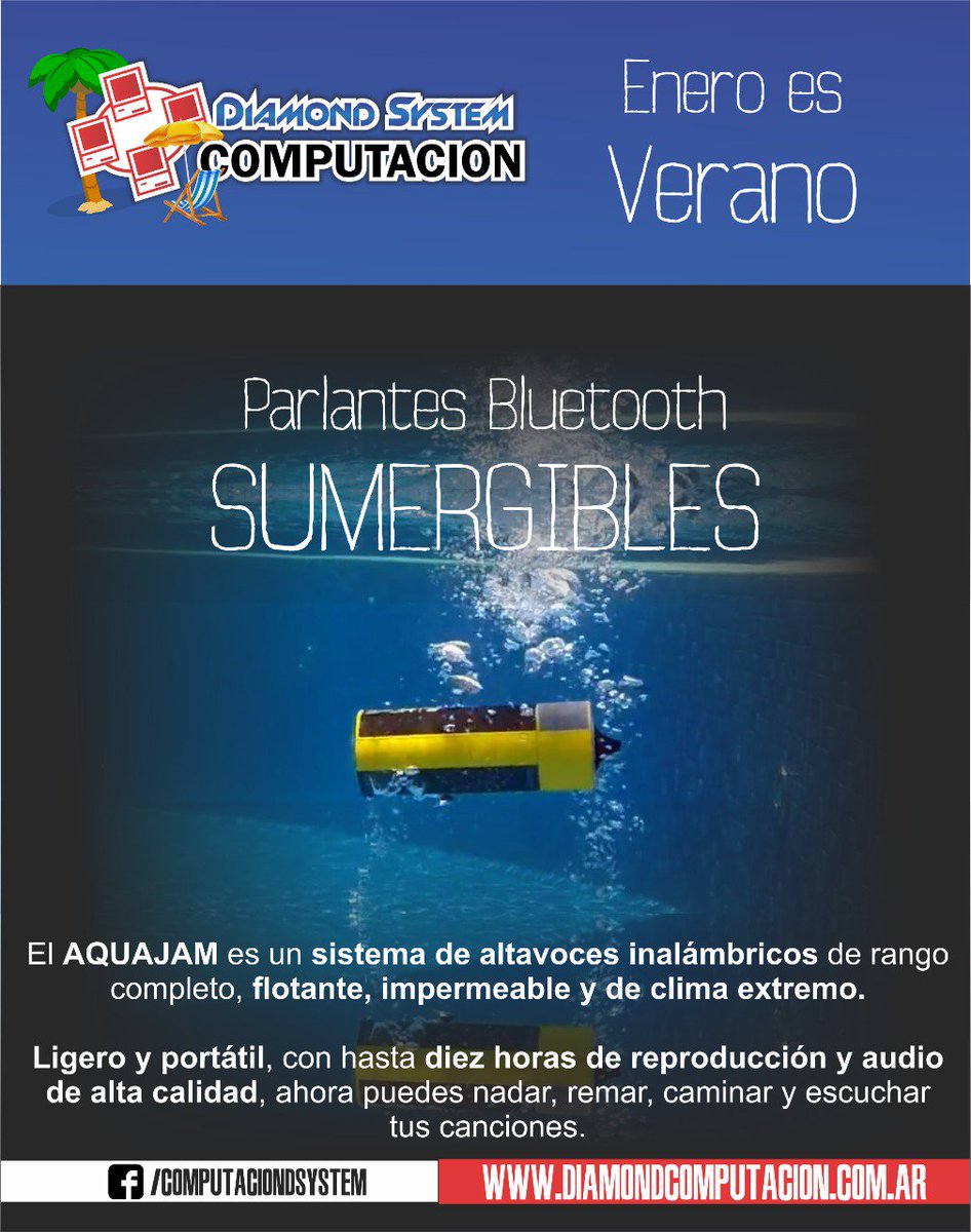 DiamondSystemok's tweet photo. Estabas buscando llevar tu música a todos? Tenemos todo para vos!
AQUAJAM es el parlante ideal para tus vacaciones.. Sumergible hasta 1mts!

No te lo podes perder, todo #LoQueVosNecesitas, está acá en DIAMOND SYSTEM #vacaciones  #music #party https://t.co/29sfQ9rV78