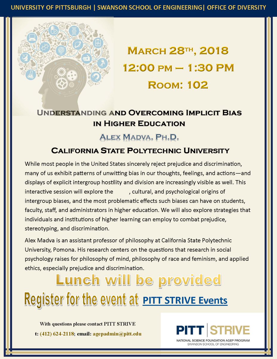 Please join us for a workshop on "Understanding and Overcoming Implicit Bias in Higher Education". See attached flyer for details.