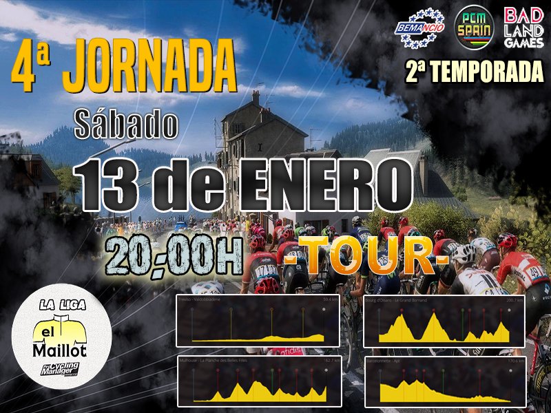 ⚠️ PON UNA ALERTA EN TU MÓVIL! ⚠️

¡Mañana vuelve la #LigaPCMElMaillot tras el parón navideño! 🔝🔥

📅 4ª jornada

⏰ 20:00h.

Consulta las CLASIFICACIONES... elmaillot.es/clasificaciones

... y el CALENDARIO elmaillot.es/calendario